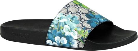 Gucci slides with blue flowers